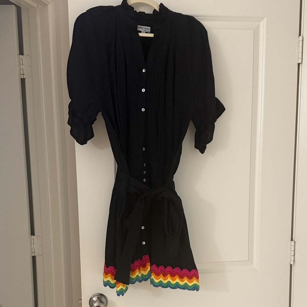 Juliet Dunn Black Dress, Rainbow Scallop Hem, Designer Size 2 (medium)